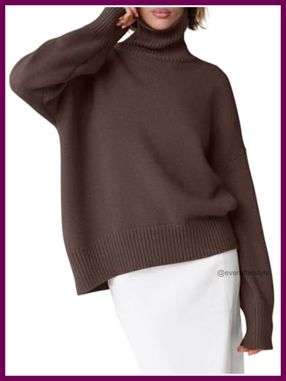 Women's Oversized Turtleneck Long Sleeve Knit Sweater Pullover